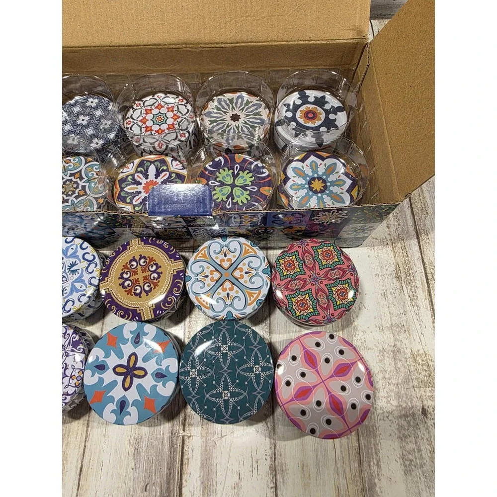 12 Pack Scented Soy Wax Candles in Decorative Boho Tins 2.5oz Each Gift‎ Set